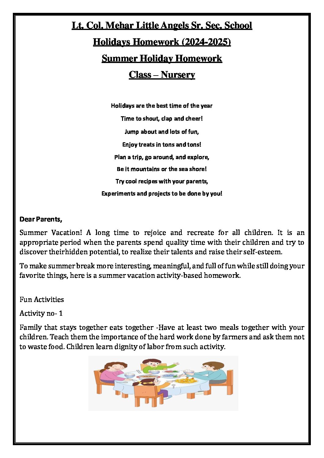 class nursery homework